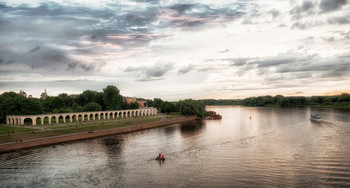 &nbsp; / The Volkhov River. Yaroslavovo dvorishche and shopping malls. 10th century.