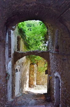 ancient street of the country / ancient town street with arches built with stones