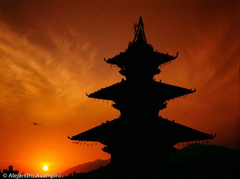 Mystical Sunset / Temple at sunset in Patan - Nepal