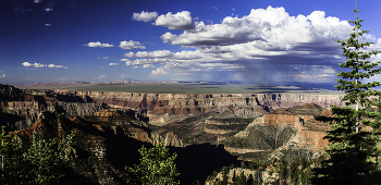 Grand Canyon scenic view United States of America / Grand Canyon scenic view from an elevated vista point, rainclouds in the far distance. United States of America