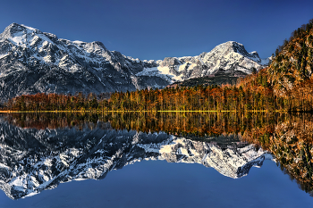 Herbst am Almsee / Erster Schnee auf den Bergen