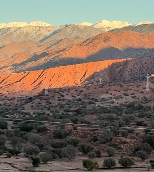 Atlas Mountains sunset / Snow covered Atlas Mountains in Morocco, sunset