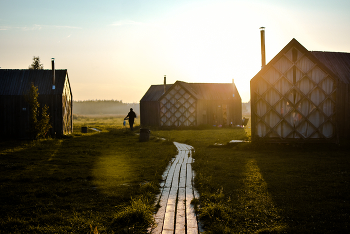 morning in the village / early morning in a village with unusual houses