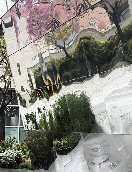 Reflection / Reflection of the garden in a polished metal wall