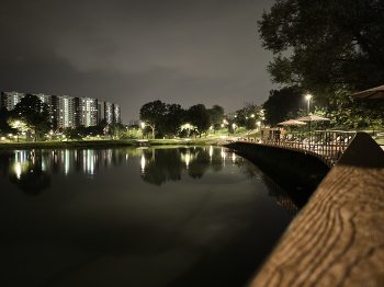 Night Park lake with perspective / Night photo of park lake