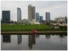 High-rise buildings in Vilnius and smoke bombs. / ***