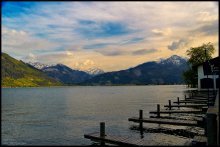 View of Lake Zeller See and the Alps at sunset. / ***