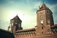 Flight of birds over the Mir Castle ... / ***