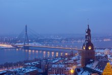 Riga. View of the old town and the cable-stayed bridge / ***