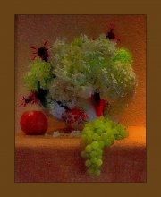 Still life with hydrangea and grapes / ***