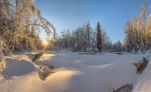 River covered with snow. / ***
