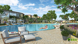 3D rendering Outside the resort swimming pool / ***