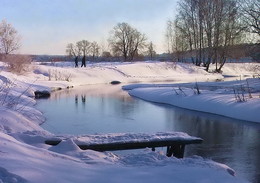 Winter landscape with small river. / ***