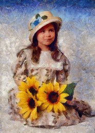Girl with sunflowers. / ***