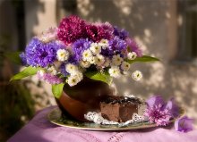 Of chocolate cake and garden cornflower / ***