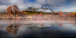 Herbstspiegelung / Herbstliche Spiegelung an einen kleinen Teich in der Steiermark.