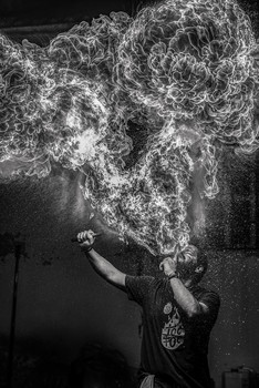 firebreather portrait II black and white / Yet another shot of this firebreathers show in Catalonia