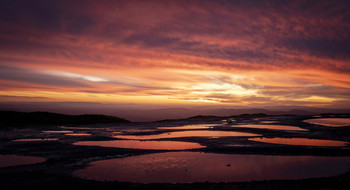 Sunset reflected / The weather finally broke and the sun came out last weekend, and on a whim I drove over the Clee Hill in Shropshire. Having wandered around the top of the hill with Monty in near freezing conditions looking for inspiration I noticed that there was the chance of a decent sunset.
One of the problems with trying to catch a sunset when high up is finding some foreground. Near the top of Clee Hill are a lot of ruined quarry buildings and patches of waste ground. One of these patches of waste ground is used as a rough car park and it has become very uneven. The big dips have filled up with water to form large puddles - and became the foreground for this image reflecting one of the best sunsets I've seen in ages.