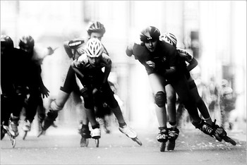 Quickly to your destination / the effort of young athletes to reach the finish line first in black and white