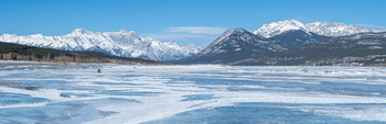 Wide Look At Winter / Wind trumps snow. Gales leave ice swirls on a mountain lake.