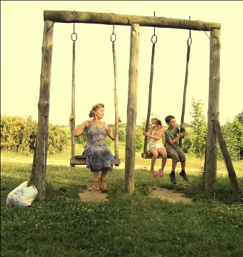 summer, swing, children and woman