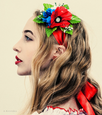 Folk portrait of a Ukrainian girl in the style of A. Krivitsky.