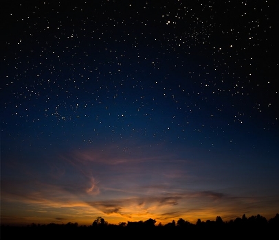 Collage. Starry sky at sunset