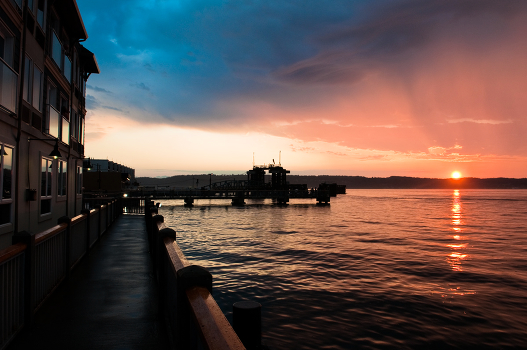 Sunset in a small port