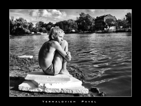 Reflections on the bank (B & W)