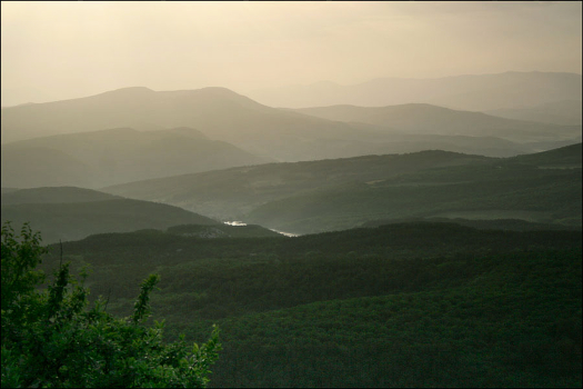 Sunrise view from the plateau Mangup. Crimea, 2007.