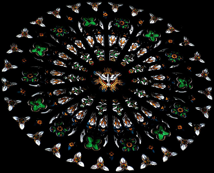 The symbol of Baptism ... Stained-glass window.
