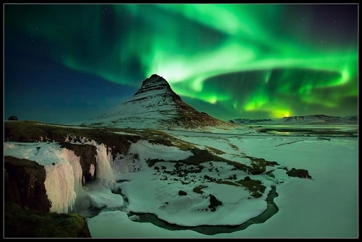 Northern lights over Kirkjufell.