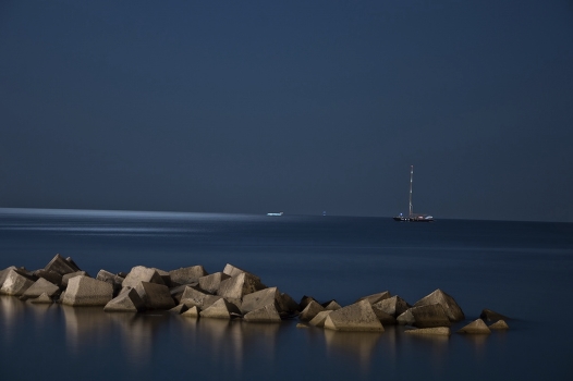 Night view from the seafront in Salerno
