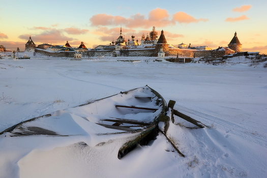 Solovetsky Kremlin. Winter card.