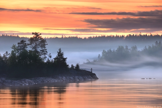 Foggy night on Lake Ladoga