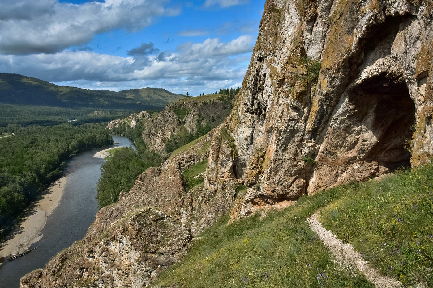 On the bank of the White Yus River in the Togyz-Az rock massif