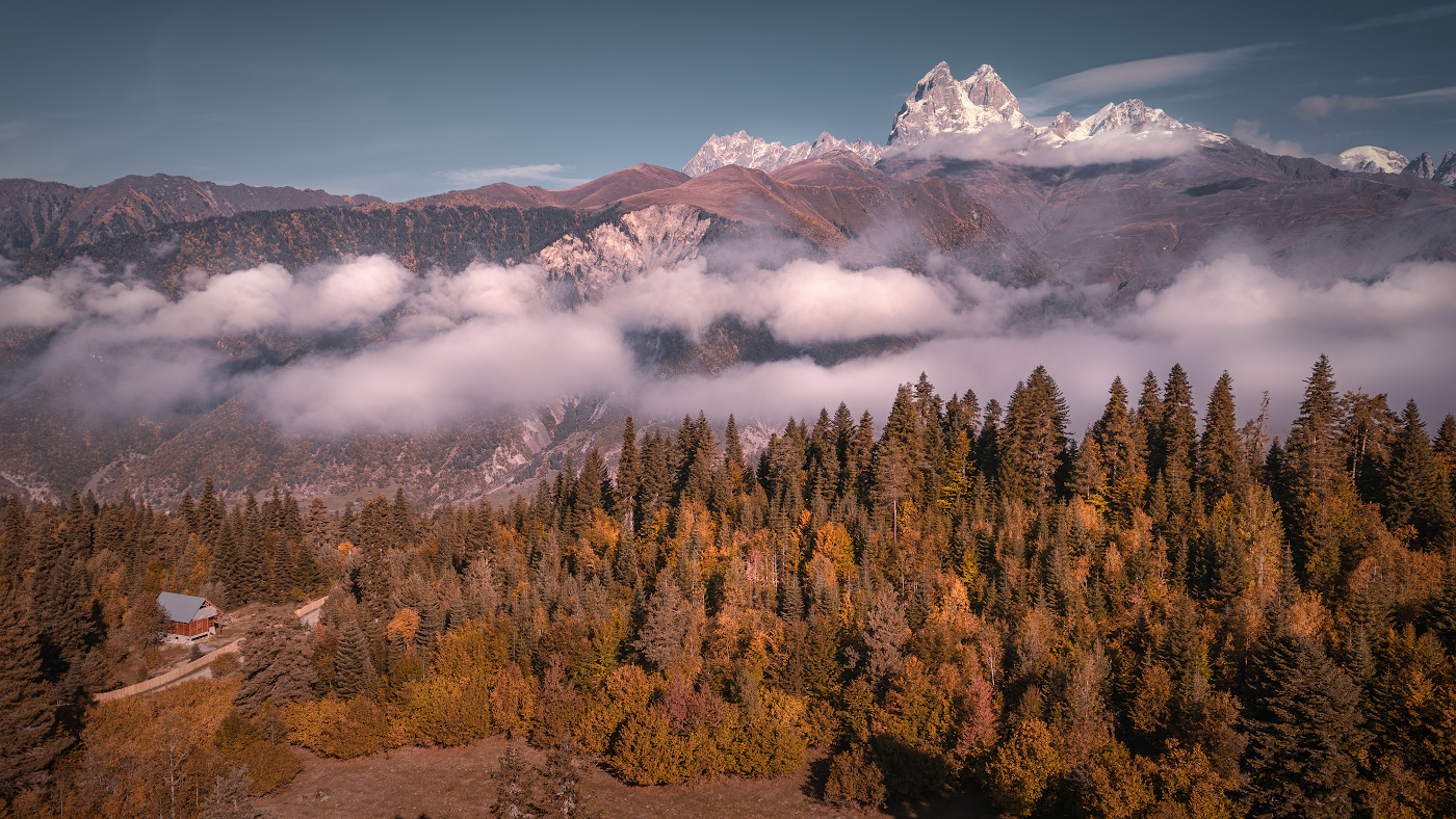 Ushba Mount In Autumn