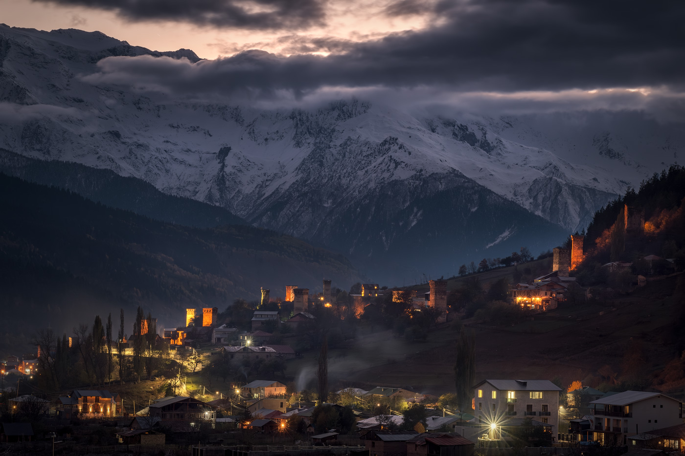 Fall Twilight Falls On Mestia