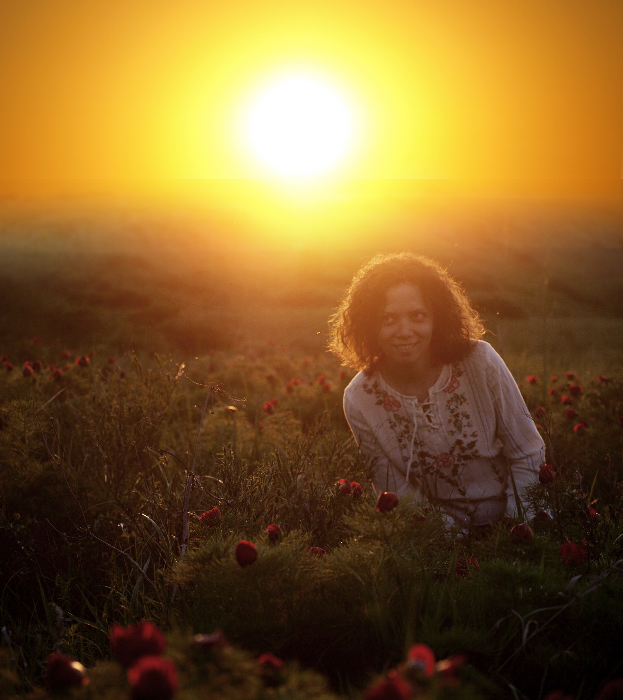 Against the background of the sunset
