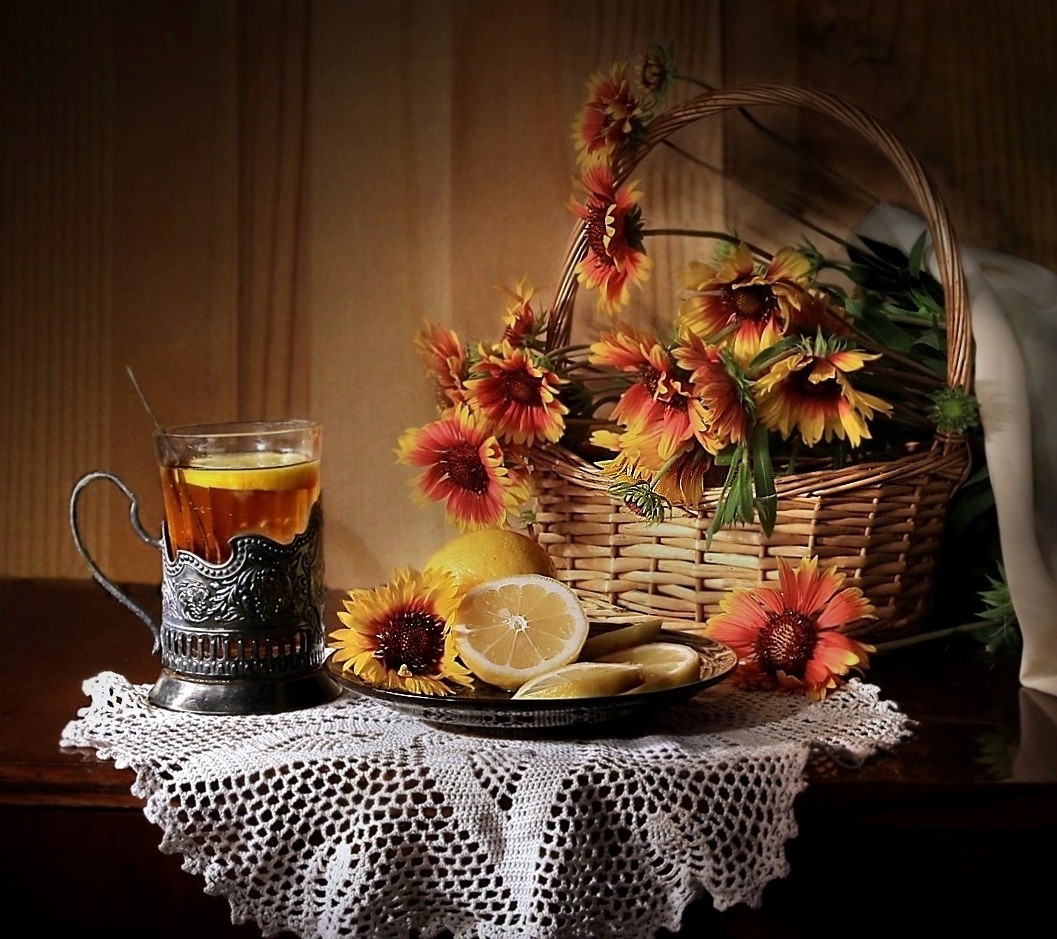 With orange flowers