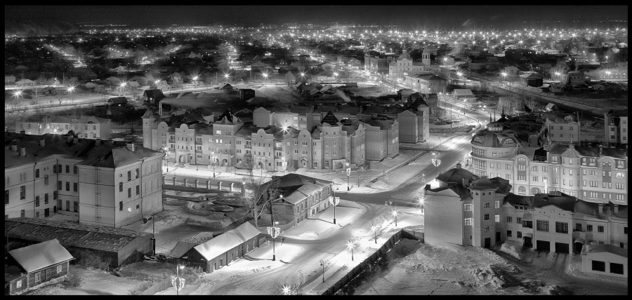 Night lights of the town or a small town ...