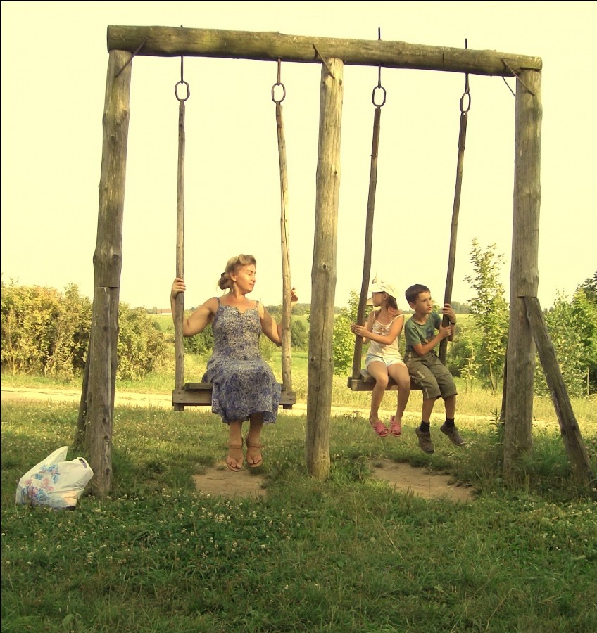 summer, swing, children and woman