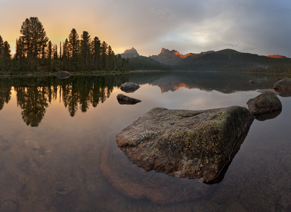 Sunset on the bright lake
