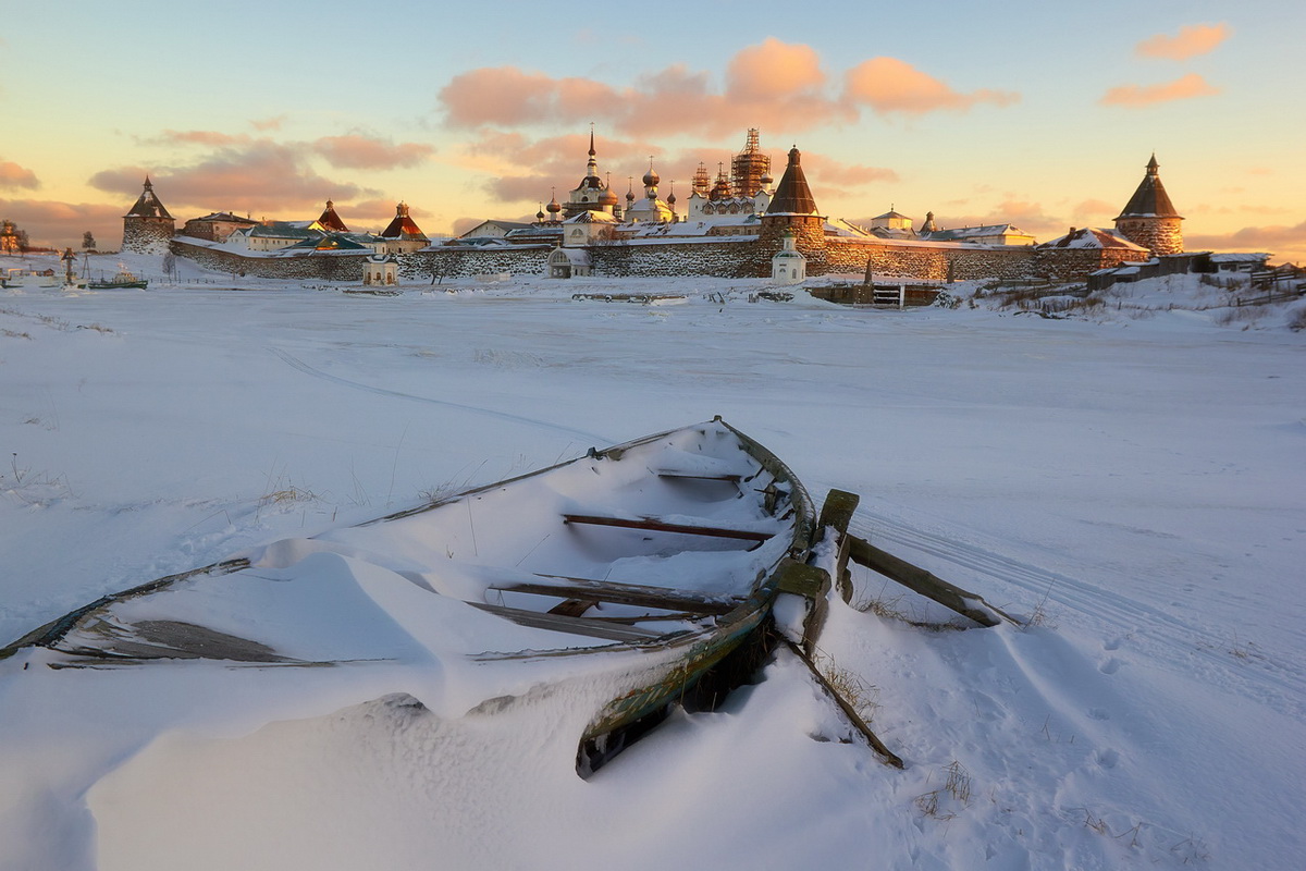 Solovetsky Kremlin. Winter card.