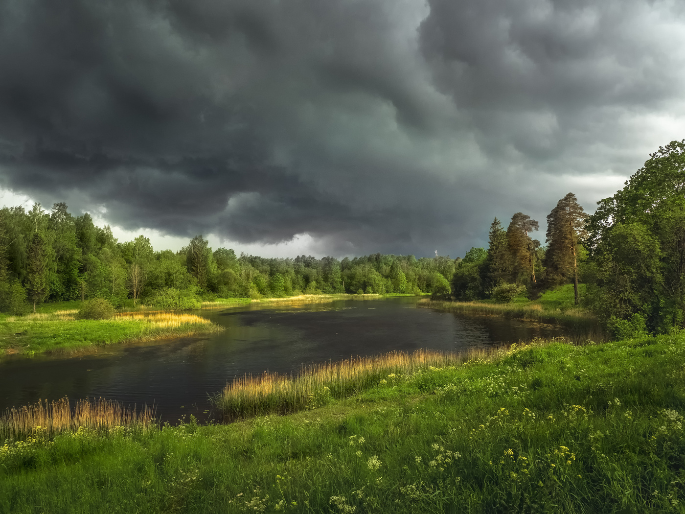A few minutes before a thunderstorm.