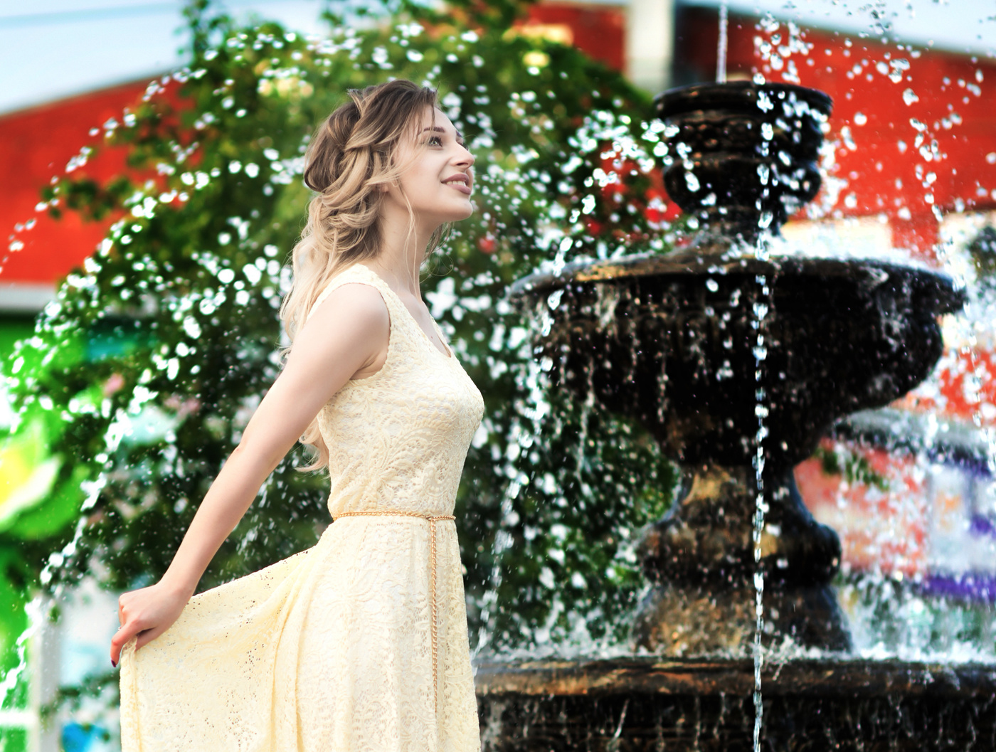At the fountain